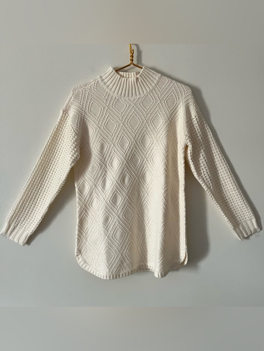 Coldwater Creek Cream Mixed Texture Knit Mock Neck Tunic Sweater Cozy Neutral Sm